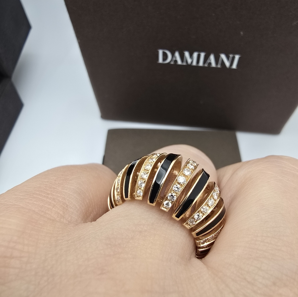 Rare Made in Italy Damiani 18K Rose gold Diamond Onyx Dome Ring Sz 6,5/7 - Picture 14 of 14